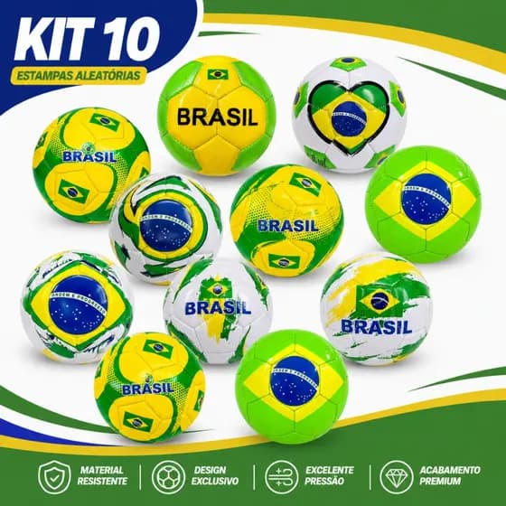 Kit 10 Mini Bola Do Brasil Futebol N°2 Atacado Copa do Mundo Seleção Brasileira Pequena Infantil
