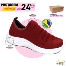 Calce facil infantil Tenis sem cadarço slip on menina barato loja fabrica marsala vinho bordo leve