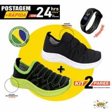Kit 2 Pares Menino Infantil Tênis Preto/Verde Tênis bordado Confortável Infantil pronta entrega