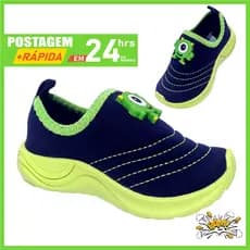 Calce Fácil Menino sem cadarço monstrinhos verde neon emborrachado novidade Pam Kids antiderrapante