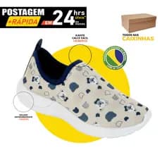 Sapato Calce Facil Tenis meia para menino menina infantil ursinho marinho e bege Confort leve macio