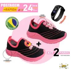 Kit 2 pares calce fácil feminino menina aplique costurado e bordado tamanhos 20 ao 34 envio nacional vendedor local solado sola rosa pink combo dois sapatos