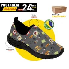 Calce Fácil Infantil Tenis menino masculino tigrinho cinza solado preto estampa digital lançamento