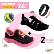 Dois pares de calçado infantil menina Gatinha Kit Combo Calce Fácil Macio Espumado flexível levinho