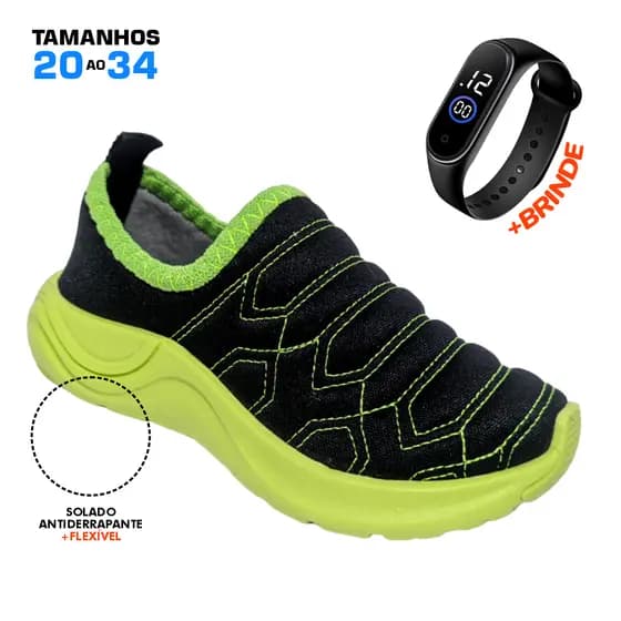 Tênis Pam Kids Infantil Verde Neón Bordado Sola Leve Microexpandida eva levinha e não escorrega