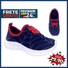 Tênis menino sem cadarço calce fácio slip on meia teia de aranha marinho e vermelho infantil escola