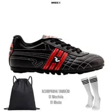 Kit Chuteira Society Masculino Homem Fut7  Reforçado Resistente com Mochila e Meião Breex