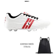 Kit Chuteira Campo Masculino Homem Futebol Trava Reforçado Resistente com Mochila Breex