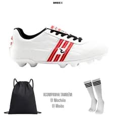 Kit Chuteira Campo Masculino Homem Futebol Trava Reforçado Resistente com Mochila e Meião Breex