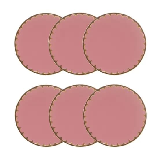 Cj 6 Pratos Rasos de Porcelana EGG Rosa Matt/Dourado 27cm Wolff