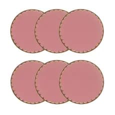 Cj 6 Pratos Rasos de Porcelana EGG Rosa Matt/Dourado 27cm Wolff