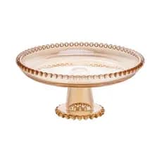 Prato de Cristal C/Pé para Bolo/Doces Pearl Bolinha Âmbar 20x9cm Wolff