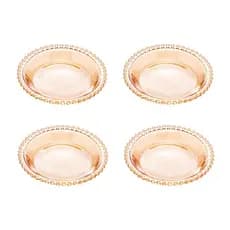 Cj 4 Pratos de Pão de Cristal Pearl Bolinha Âmbar 14cm Wolff