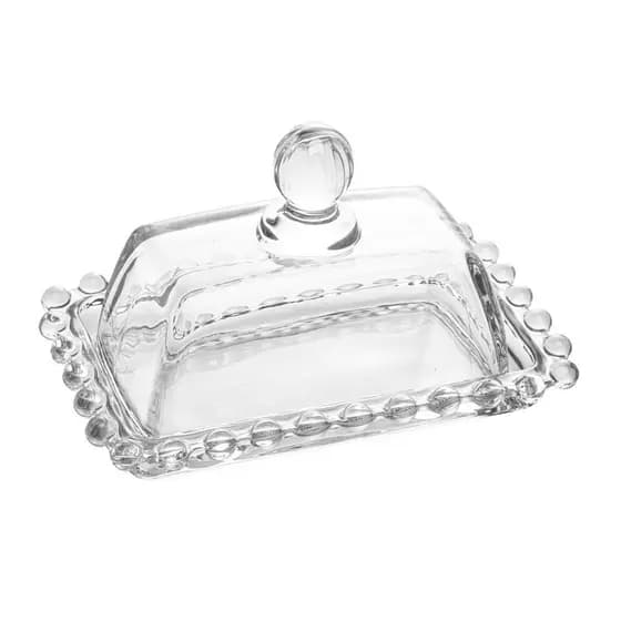 Manteigueira Média em Cristal C/Tampa Pearl Bolinha Transparente 14x9x8cm Wolff