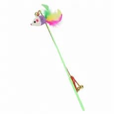 Varinha de Gato Interativa Rato Pelúcia Penas Guizo Brinquedo Antiestresse Pet 30Cm