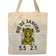 Bolsa Ecobag Crua 100% Algodão Reutilizável | Estampa 55 21 Oncinha Carioca Rio de Janeiro