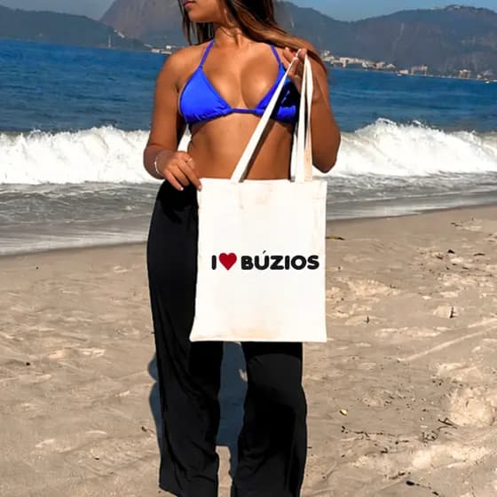Bolsa Ecobag 100% Algodão Estampa I LOVE BÚZIOS Reutilizável Estilosa
