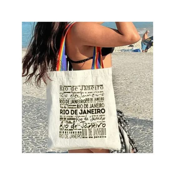 Bolsa Ecobag 100% Algodão  Feminina Arco-Íris “Rj escritas” Sacola Ecológica Resistente