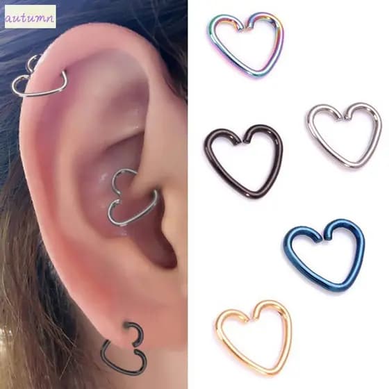 Piercing Daith Hélix Coração Com Strass, Estrela Aço Cirugico