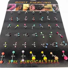 Cartela Com 42 Piercing de Umbigo, Trágus, Lingua, Septo, Sobrancelha, Hélix Aço cirúrgico