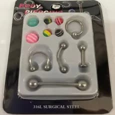 Kit c/5 Piercings Aço Cirúrgico Língua, Trágus, Sobrancelha, Hélix, Septo
