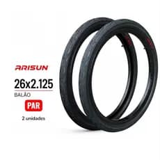 Par Pneu Arisun 26 X 2.125 H-584 Flame (Fogo) Bicicleta Balão Preto.