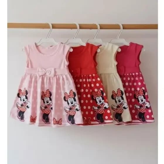 Vestido Bebê Menina Personagem Minnie Luxo Com Laço - 0 a 6 Meses Tamanho Único - Ideal para Mesversário e Passeio