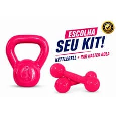 Kit Treinando Em Casa Rosa 6kg a 12kg Halteres + Kettlebell Treino em Casa Fortalecimento Uso doméstico Funcional Fisio