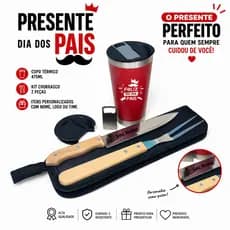 Kit Presente Copo Térmico Kit Churrasco Personalizado Faca Garfo Copo Estojo