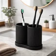 Porta Escovas Duplo Canelado Para Bancada Organizada Luxuosa