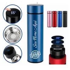 Garrafa Térmica LED Termômetro Digital 500ml Personalizada Nome Logo Time Brinde Empresa