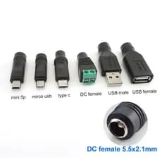 USB Mini 5 Pinos A Macho Fêmea Micro Tipo C DC Conector 5,5x2,1mm Conversor Carregador Adaptador Jack Laptop