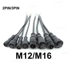 1pcs 2 Pinos 3 Fio Núcleo DC Conector De Alimentação Macho Fêmea IP65 Cabo M12 M16 Para Exterior À Prova D'água CCTV