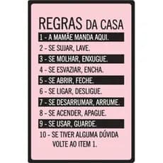 Placa Decorativa Regras Da Casa Rosa  20x30 Mdf