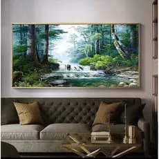 Quadro Quadro de decoração sala quarto Floresta cachoeira 1 peça