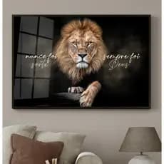 Quadro Decorativo 110x80cm Leão Judá Nunca Foi Sorte Sempre Foi Deus Luxo Sala Quarto Casa Decoração De Parede Mdf Adesi
