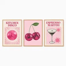 Quadros Decorativos Vintage Aesthetic Fofo Delicado Meigo Feminino Cereja Globo Dança Drink Aquarela Minimalista