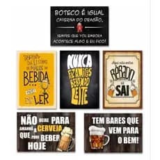 Kit 6 placas decorativas boteco bar frases engraçadas 20x30