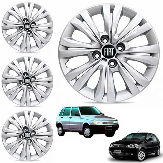 Jogo Calota Aro 13 Fiat Uno Palio Siena Fiorino Strada C/ Emblema Preto