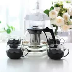 Conjunto De Jarra 1,1L Com Infusor E Xícaras 150mL Para Chá 5 Peças Vidro e Plastico