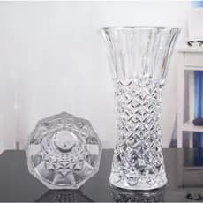 Vaso de Vidro 23cm Lapidado Grosso Resistente Decoração Sala Festa Plantas Flores