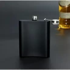 Kit Cantil Porta Bebida 220 Ml Com 2 Mini Copos Aço Inox Whisky Preto
