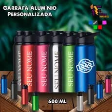 Garrafa Personalizada Aluminio 600ml com pintura fosca. Squeeze com tampa plástica rosqueáve.