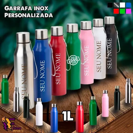 Garrafa Personalizada  1 Litro Inox, super durável e resistente, tampa de alumínio