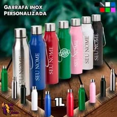 KIT Garrafas Personalizadas 1 Litro Inox, super durável e resistente, tampa de alumínio