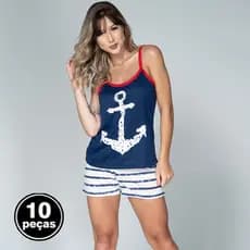 Kit 10 Baby Doll Pijama Feminino Estampado Regata E Short Curto Verão