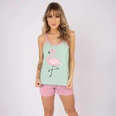 Kit 10 Pijama Curto Flamingo Alcinha Shortinho Baby Doll Verão Camiseta Atacado
