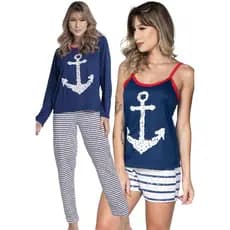 Pijama Feminino Curto e Longo KIT 2 UNIDADES Verão e Inverno Serra e Mar Modas