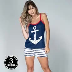 Kit 3 Baby Doll Feminino Estampado Conjunto  Regata Short Curto Pijama