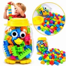Brinquedo Educativo Blocos de Montar 68 Peças Coloridos Educacional Pote Organizador Patinho Coordenação Motora